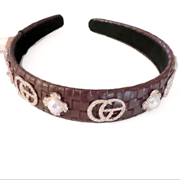 🛍🆕 Story by Davinci BROWN WOVEN PEARL & RHINESTONE HEADBAND - Picture 3 of 3